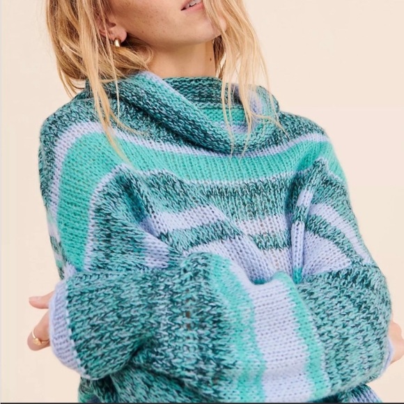 NWT Free People Alpaca Candy Stripe Tunic Sweater in Waterfalls Combo - Picture 3 of 8